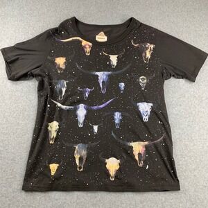 Diesel T-Shirt Mens XL Black Bull Skull Graphic Galaxy Print Short Sleeve Tee